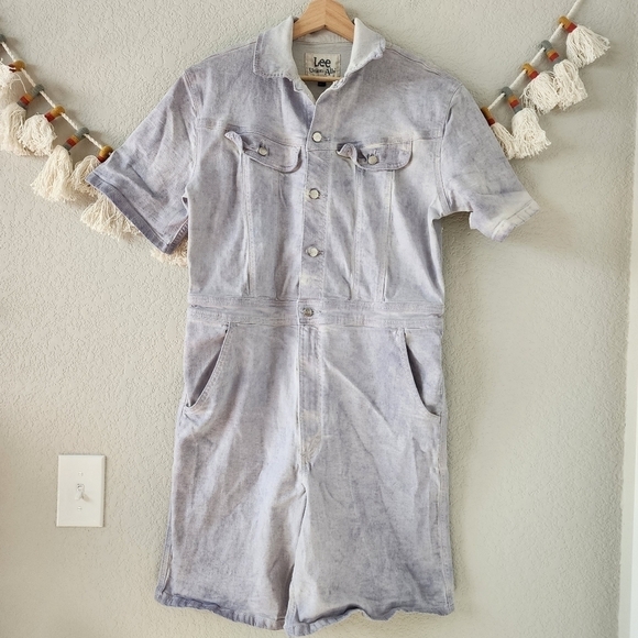 Lee Union Alls Acid Wash Purple Short Sleeve Romper Shortalls Basics Boho M - Picture 1 of 12